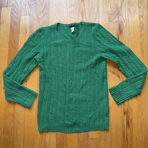 J Crew Sweater XS Kelly Green Cable Knit Merino Angora Cashmere Blend Holiday